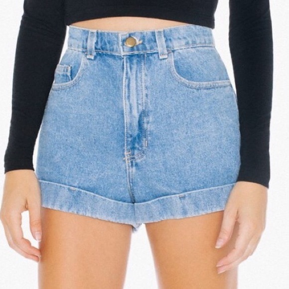 American Apparel High Rise Cuffed Denim Shorts - Picture 2 of 12
